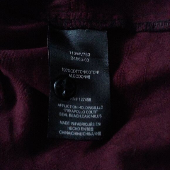 Affliction Mens Maroon Button S-Sleeve Grunge Rocker Rockstar Metal Band XL - Picture 10 of 11